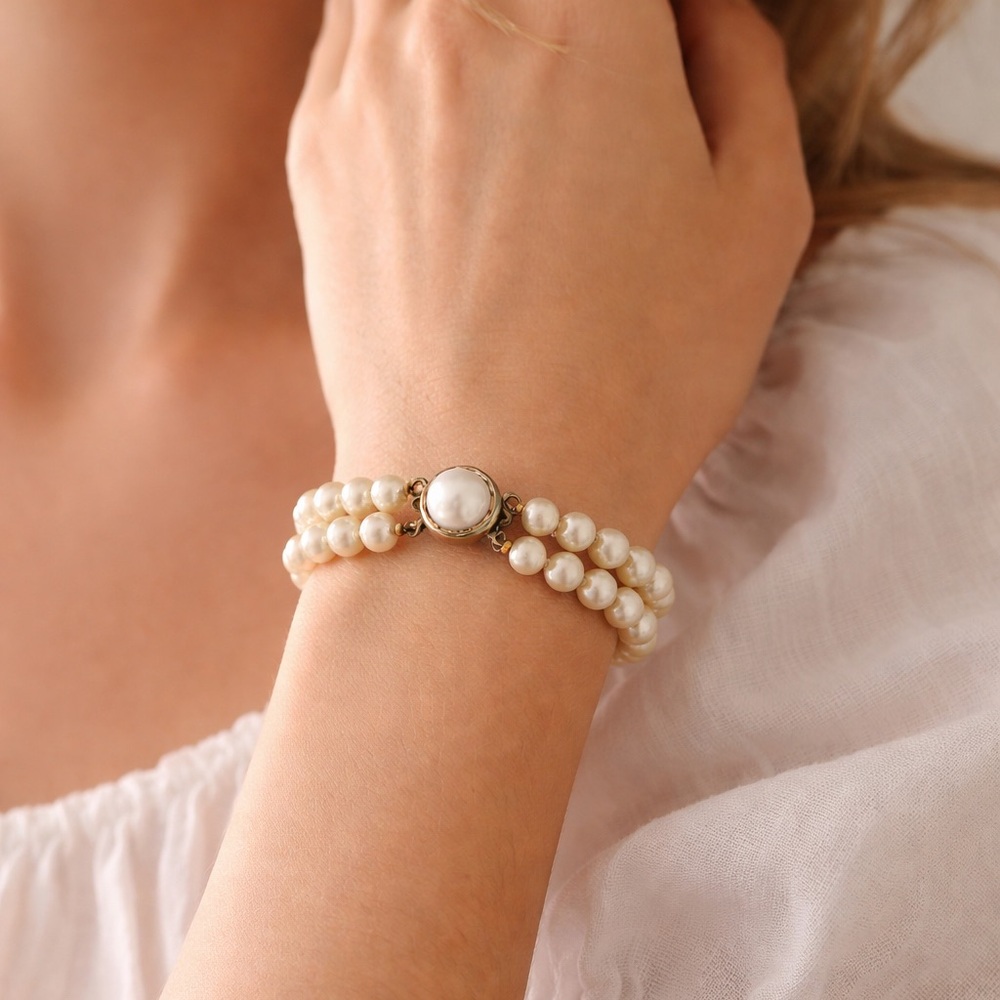 Vintage Faux Pearl Double-Strand Bracelet